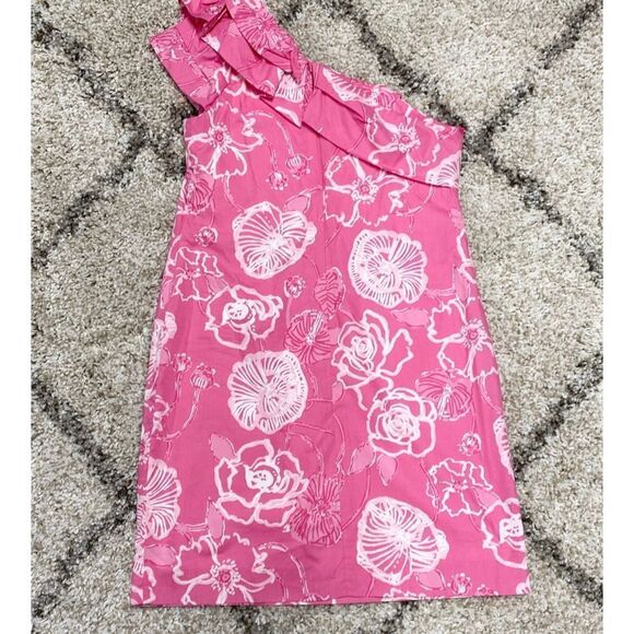 Lilly Pulitzer Hottie Pink Dahlia One Shoulder Ruffle Dress Size 2 - Picture 3 of 6